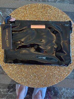 Isabella Scott NWT Black Patent Cosmetic Clutch Bag 10.5”x 7”